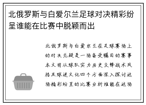 北俄罗斯与白爱尔兰足球对决精彩纷呈谁能在比赛中脱颖而出